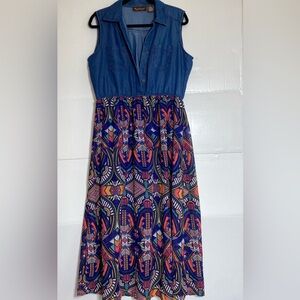 Speed control measurement,photo extra large, chambray half button top dress blue